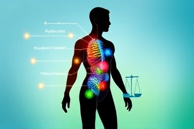 Abstract representation of balanced nutritional intake and human metabolism.